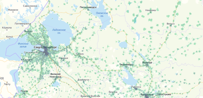Зона покрытия МТС на карте Касимов 